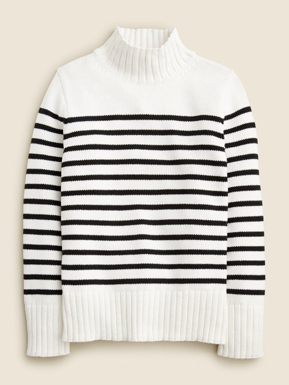 J.Crew Striped Turtleneck Sweater Small Ivory Black Cotton Knit CE701 Preppy
